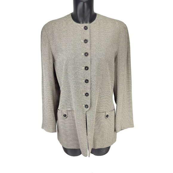 KASPER for A.S.L. Vintage Micro-Houndstooth Gray Long Blazer Jacket Size10 - Picture 9 of 13